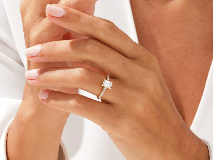 1.0CT Radaint Diamond Pave Setting Moissanite Engagement Ring