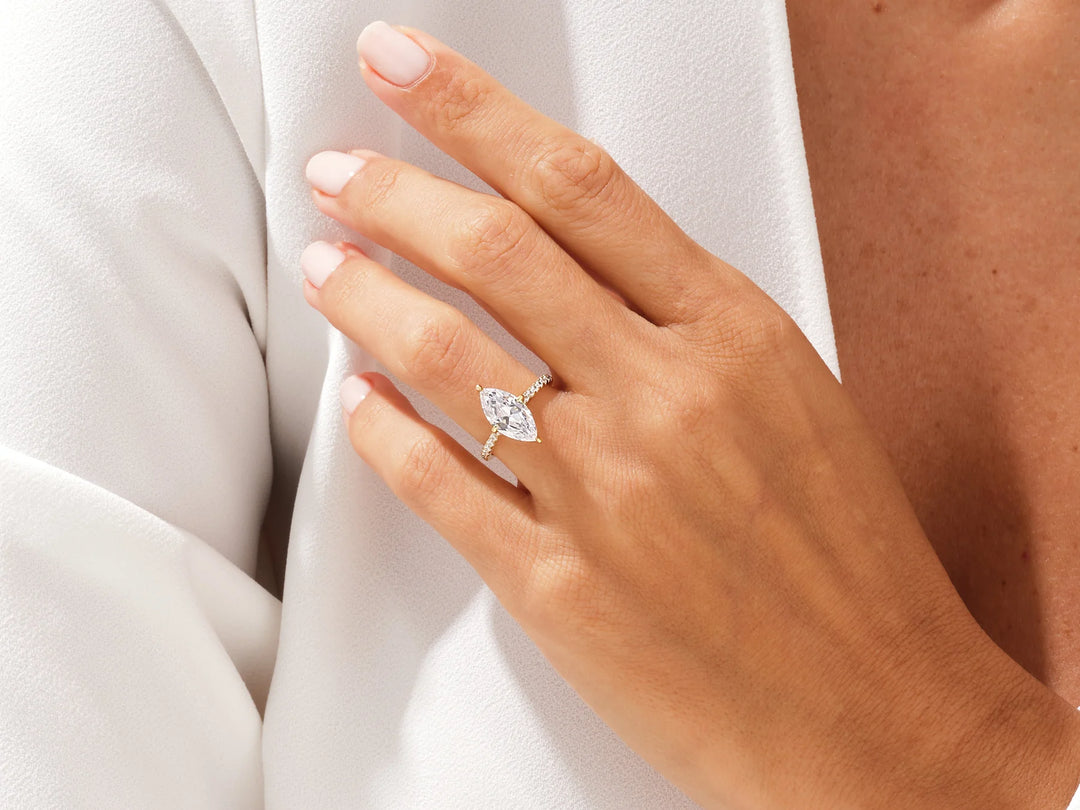 2.0CT Marquise Diamond Pave Setting Moissanite Engagement Ring