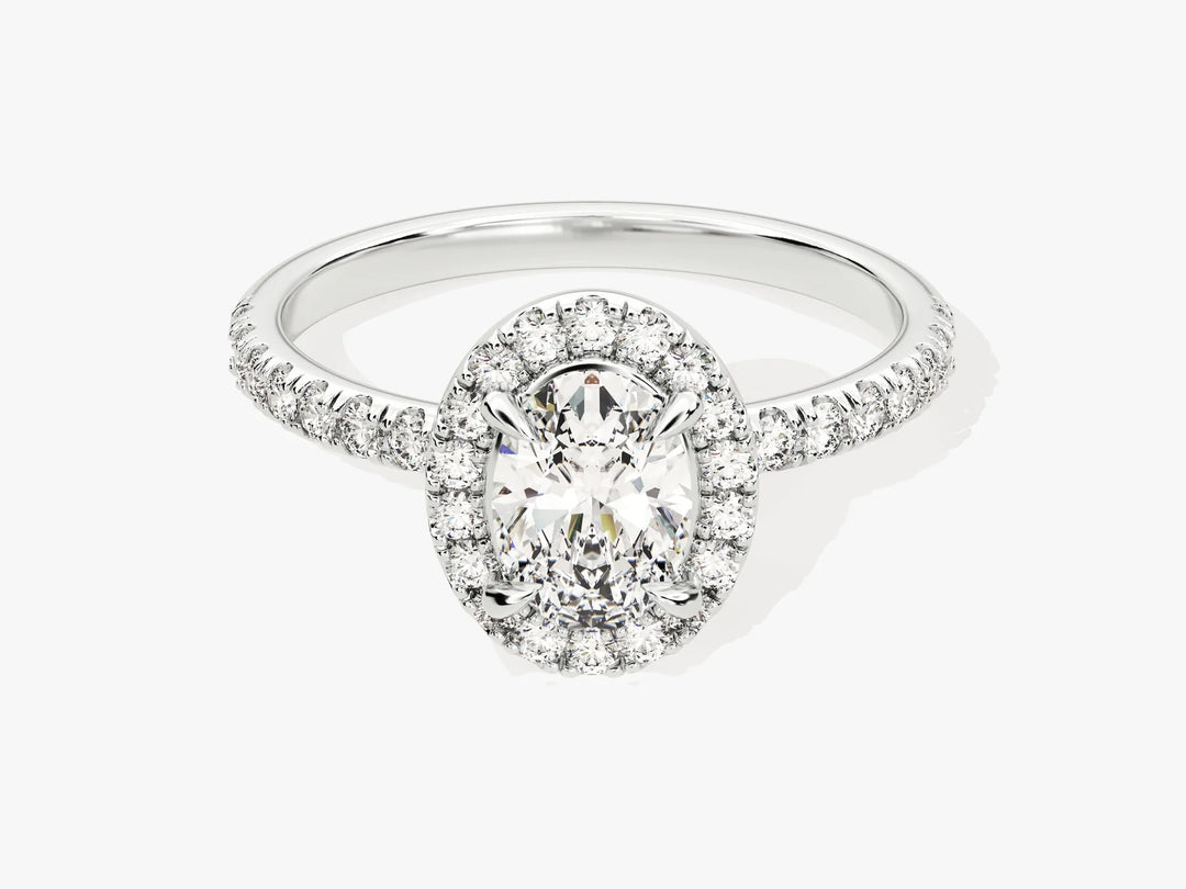 1.0CT Oval Diamond Halo Pave Setting Moissanite Engagement Ring