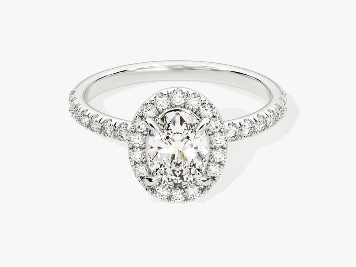 1.0CT Oval Diamond Halo Pave Setting Moissanite Engagement Ring