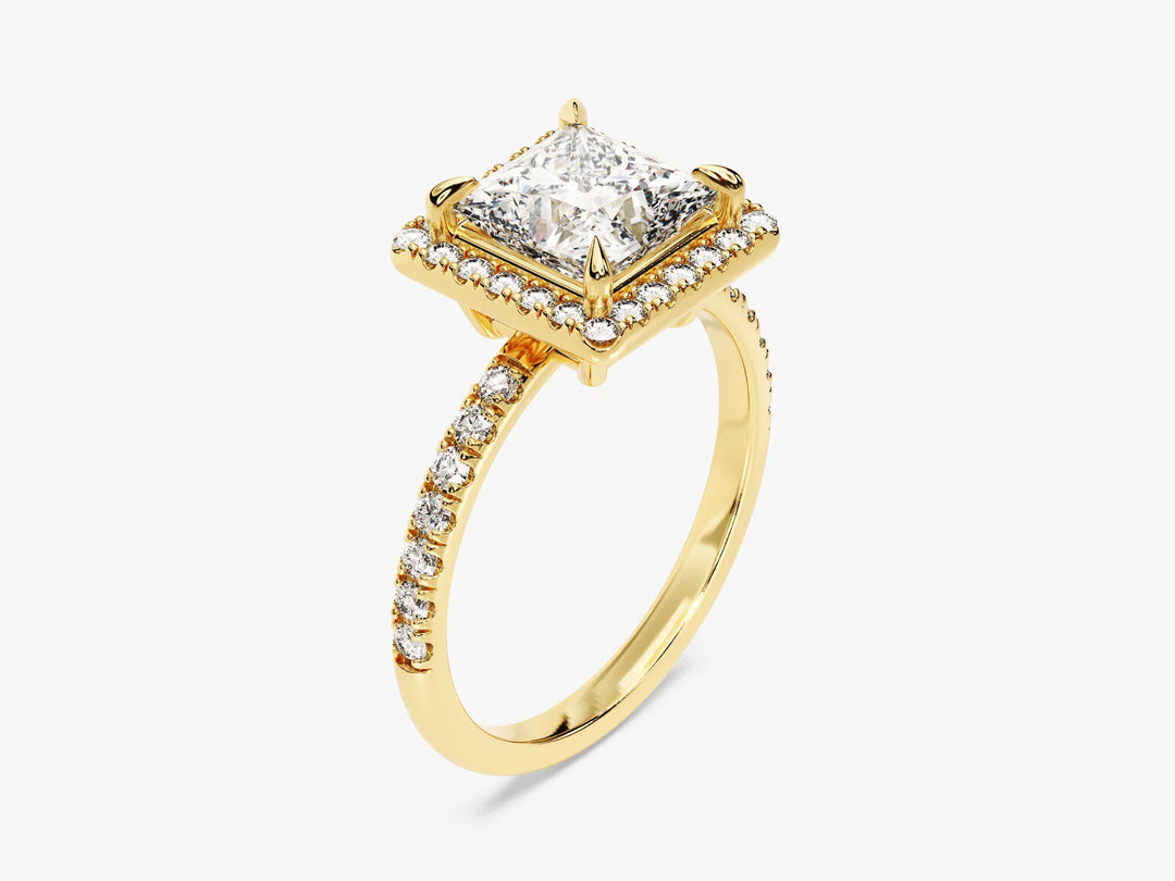 1.50CT Princess Diamond Halo Pave Setting Moissanite Engagement Ring