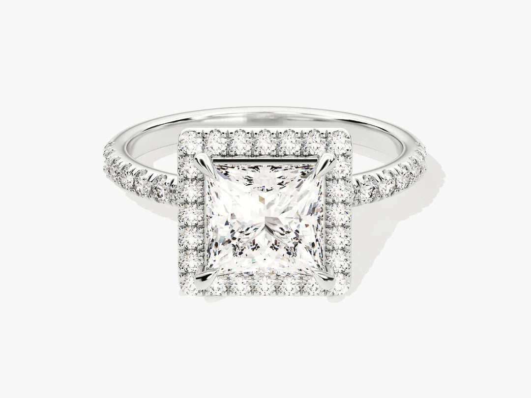 1.50CT Princess Diamond Halo Pave Setting Moissanite Engagement Ring