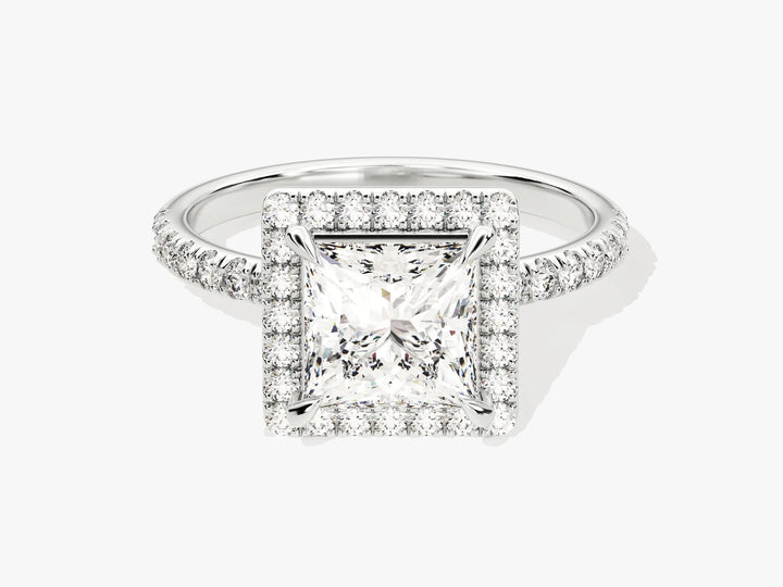 1.50CT Princess Diamond Halo Pave Setting Moissanite Engagement Ring