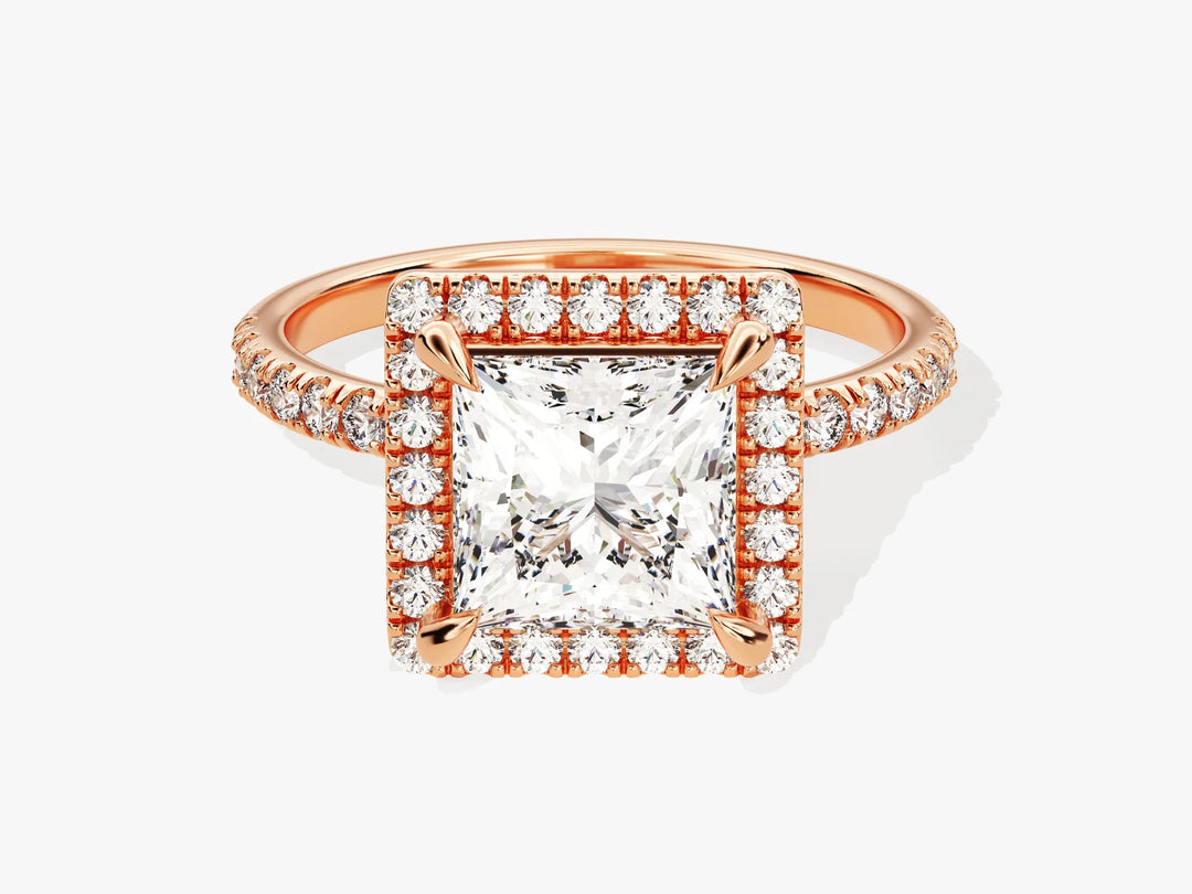 2.0CT Princess Diamond Halo Pave Setting Moissanite Engagement Ring