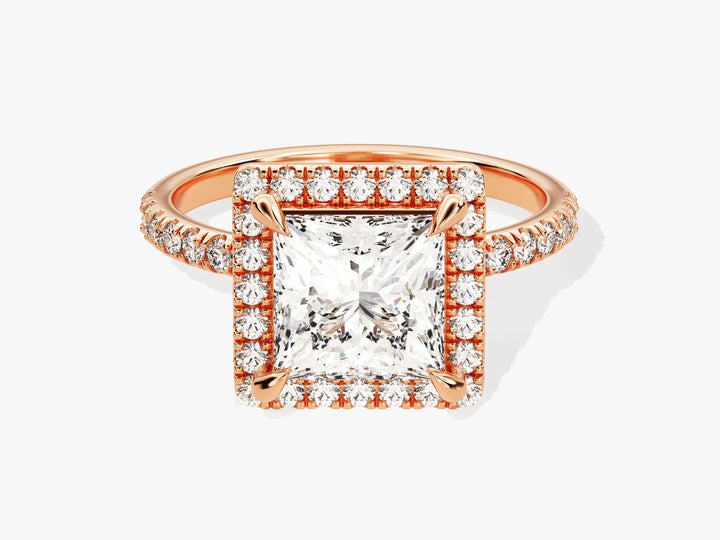2.0CT Princess Diamond Halo Pave Setting Moissanite Engagement Ring