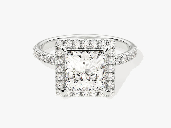 2.0CT Princess Diamond Halo Pave Setting Moissanite Engagement Ring