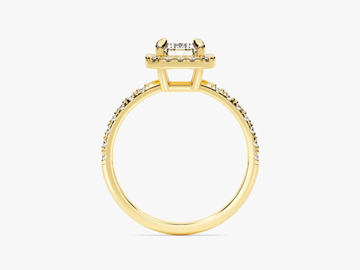 1.0CT Emerald Diamond Halo Pave Setting Moissanite Engagement Ring