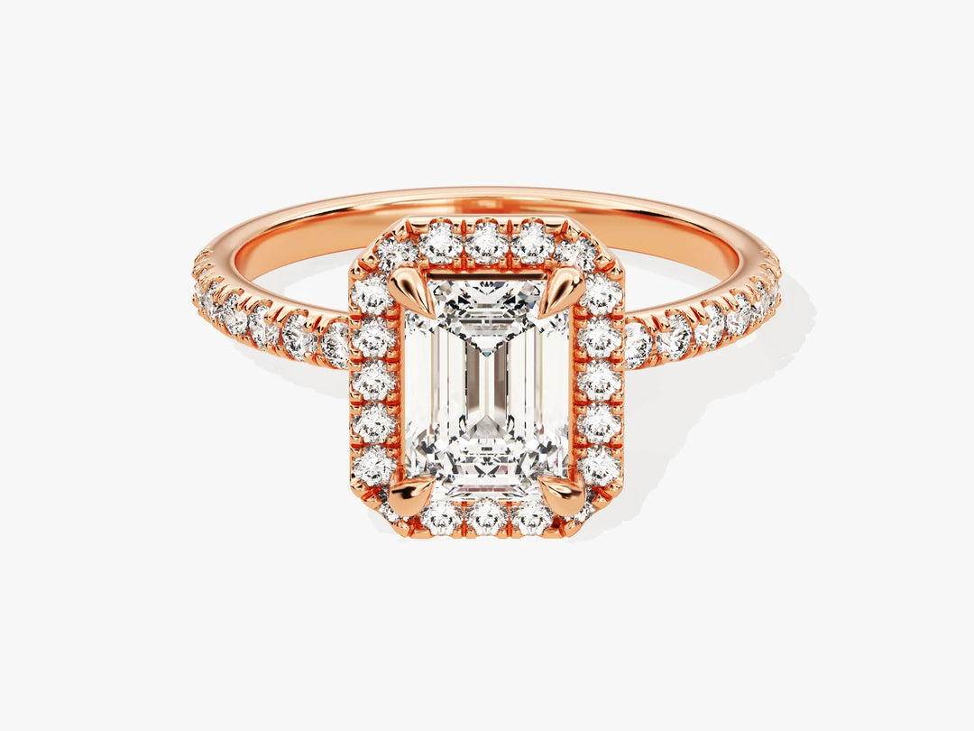 1.0CT Emerald Diamond Halo Pave Setting Moissanite Engagement Ring
