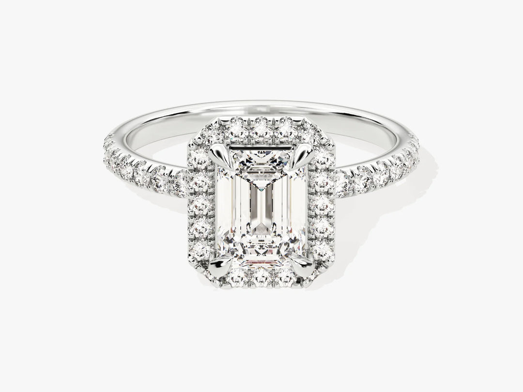 1.0CT Emerald Diamond Halo Pave Setting Moissanite Engagement Ring