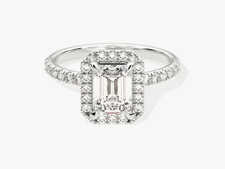 1.0CT Emerald Diamond Halo Pave Setting Moissanite Engagement Ring
