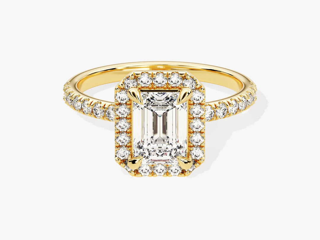 1.0CT Emerald Diamond Halo Pave Setting Moissanite Engagement Ring