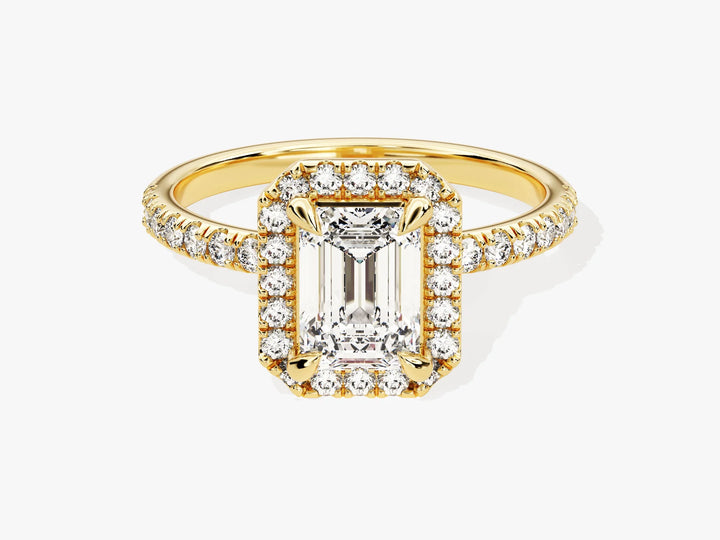 1.0CT Emerald Diamond Halo Pave Setting Moissanite Engagement Ring