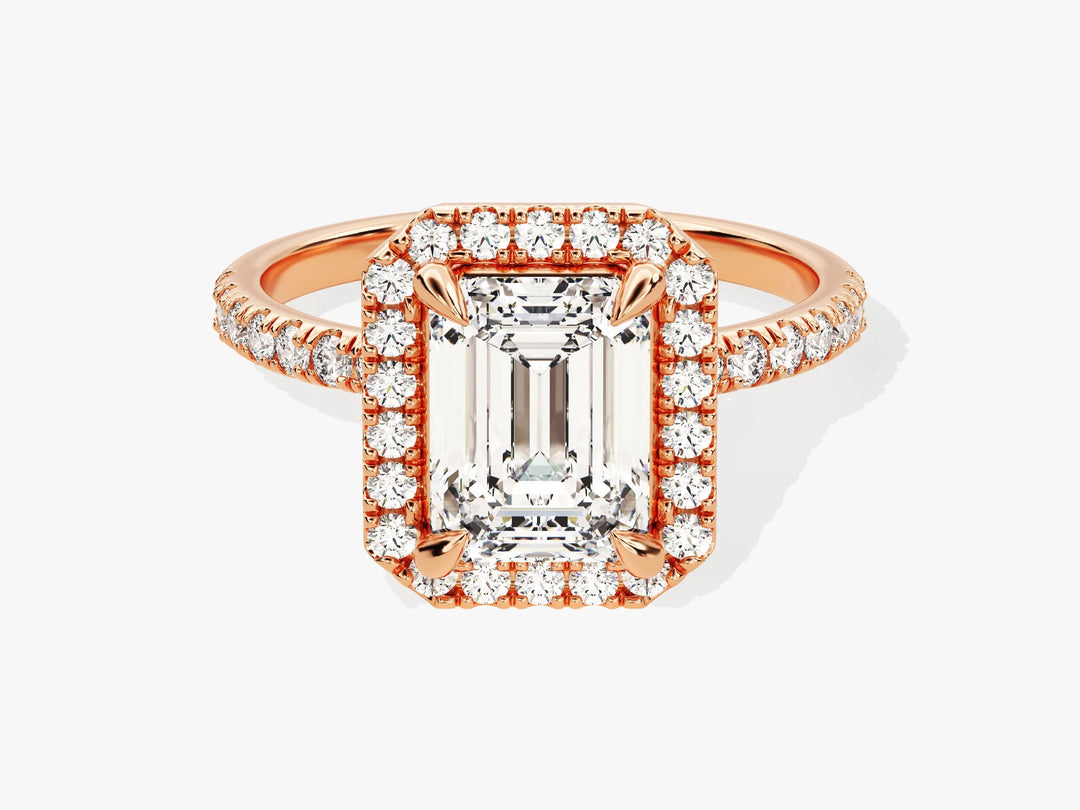 2.0CT Emerald Diamond Halo Pave Setting Moissanite Engagement Ring