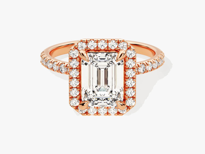 2.0CT Emerald Diamond Halo Pave Setting Moissanite Engagement Ring