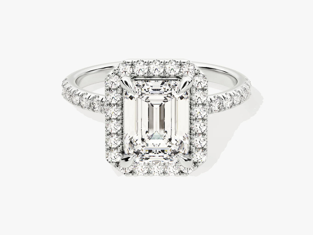 2.0CT Emerald Diamond Halo Pave Setting Moissanite Engagement Ring