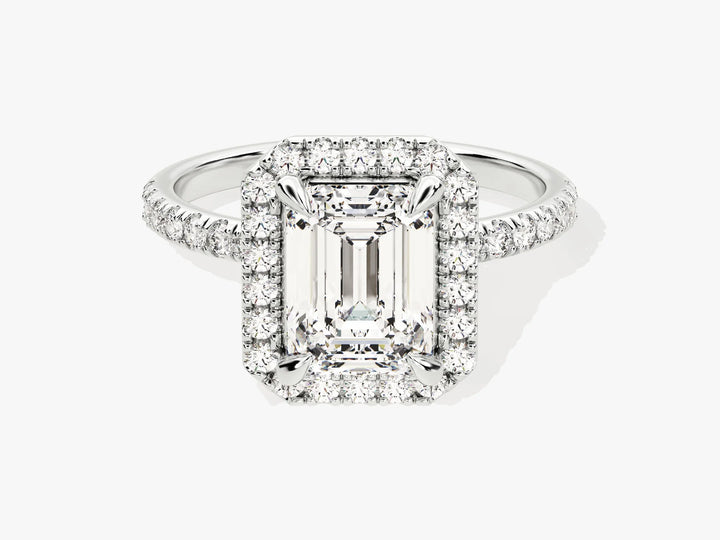 2.0CT Emerald Diamond Halo Pave Setting Moissanite Engagement Ring