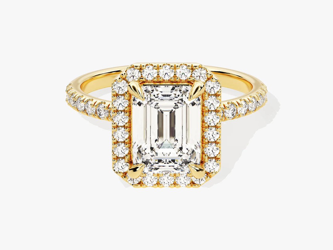 2.0CT Emerald Diamond Halo Pave Setting Moissanite Engagement Ring