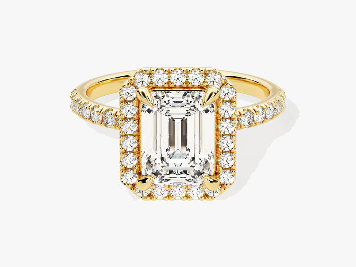 2.0CT Emerald Diamond Halo Pave Setting Moissanite Engagement Ring