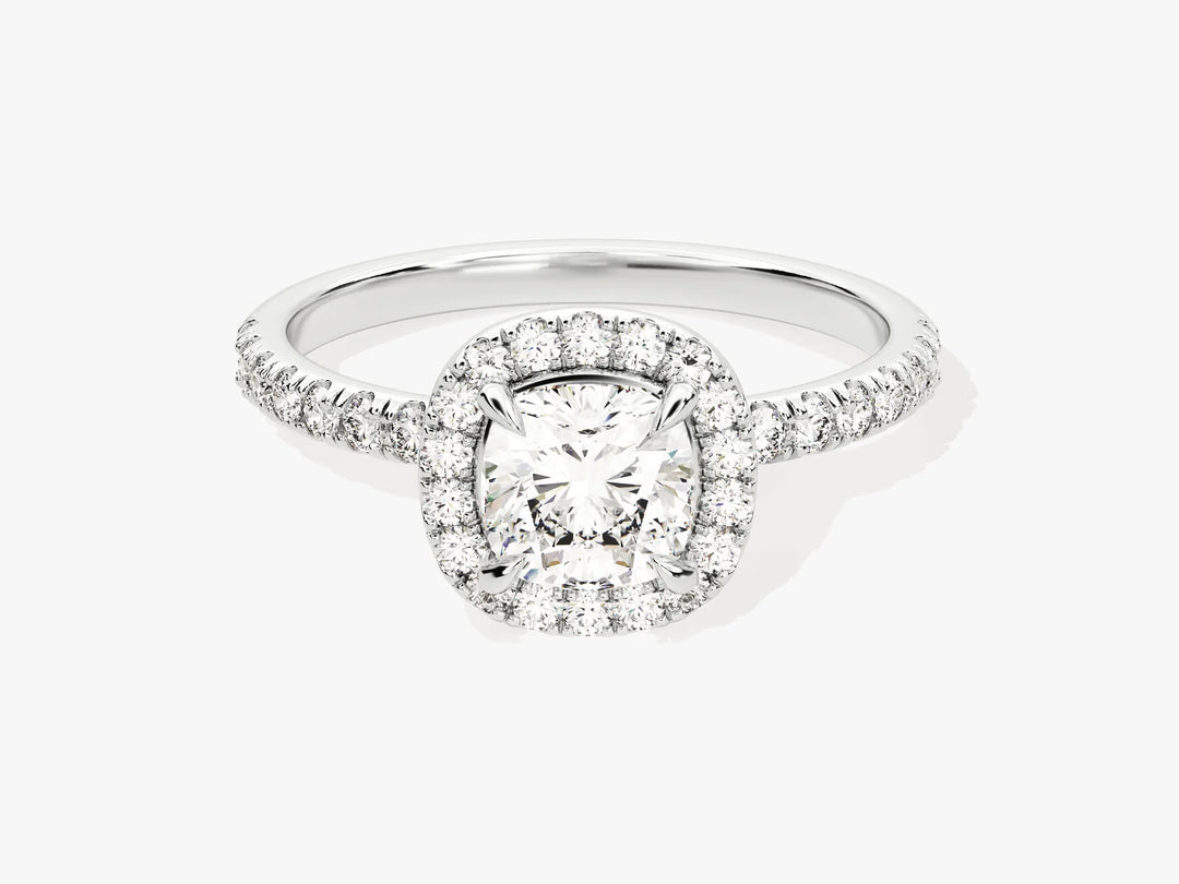 1.0CT Cushion Diamond Halo Pave Setting Moissanite Engagement Ring
