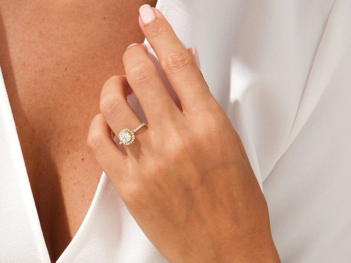 1.0CT Cushion Diamond Halo Pave Setting Moissanite Engagement Ring