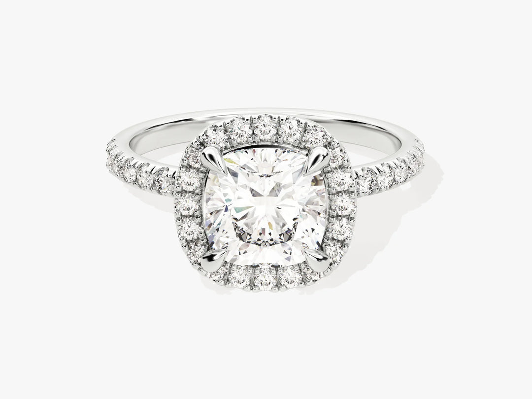 2.0CT Cushion Diamond Halo Pave Setting Moissanite Engagement Ring