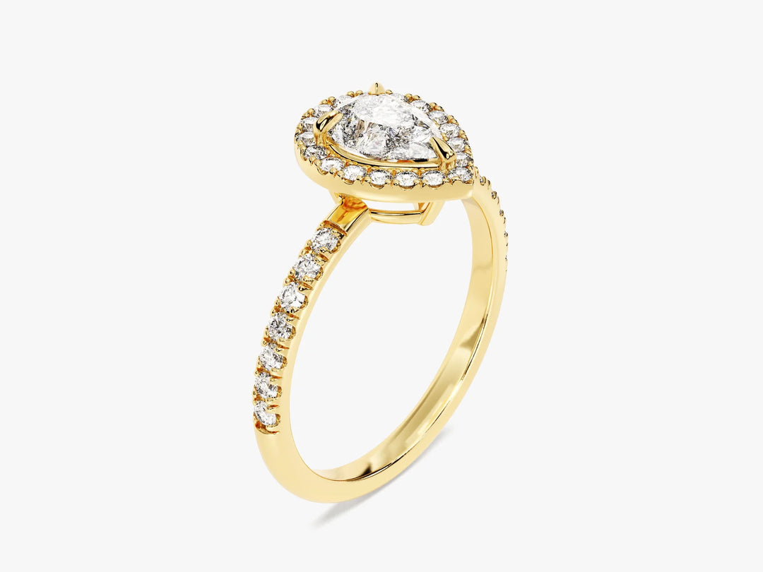 1.0CT Pear Diamond Halo Pave Setting Moissanite Engagement Ring
