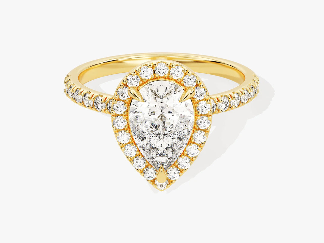 1.50CT Pear Diamond Halo Pave Setting Moissanite Engagement Ring