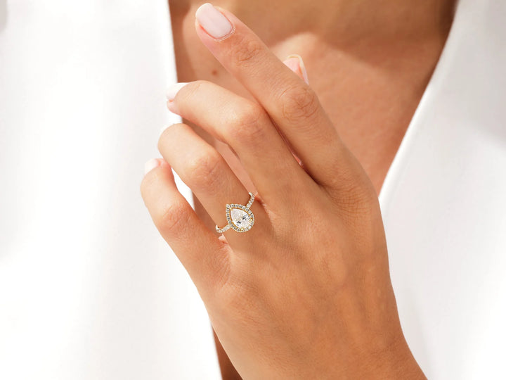 1.50CT Pear Diamond Halo Pave Setting Moissanite Engagement Ring