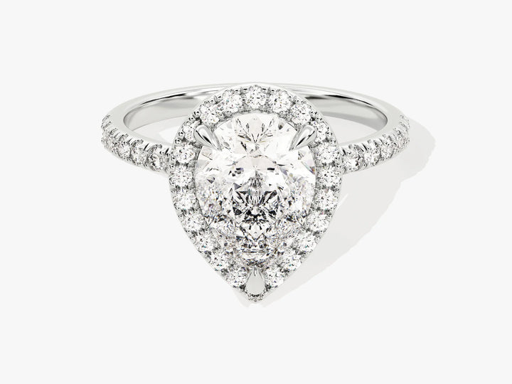 2.0CT Pear Diamond Halo Pave Setting Moissanite Engagement Ring