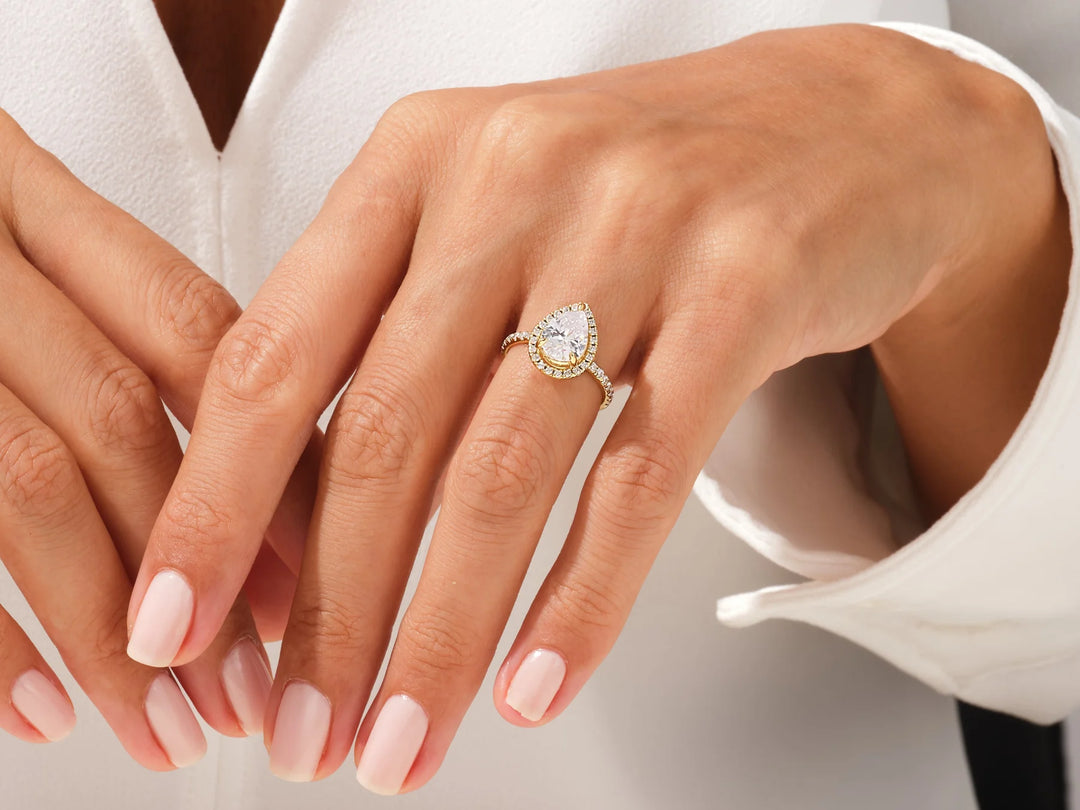 2.0CT Pear Diamond Halo Pave Setting Moissanite Engagement Ring