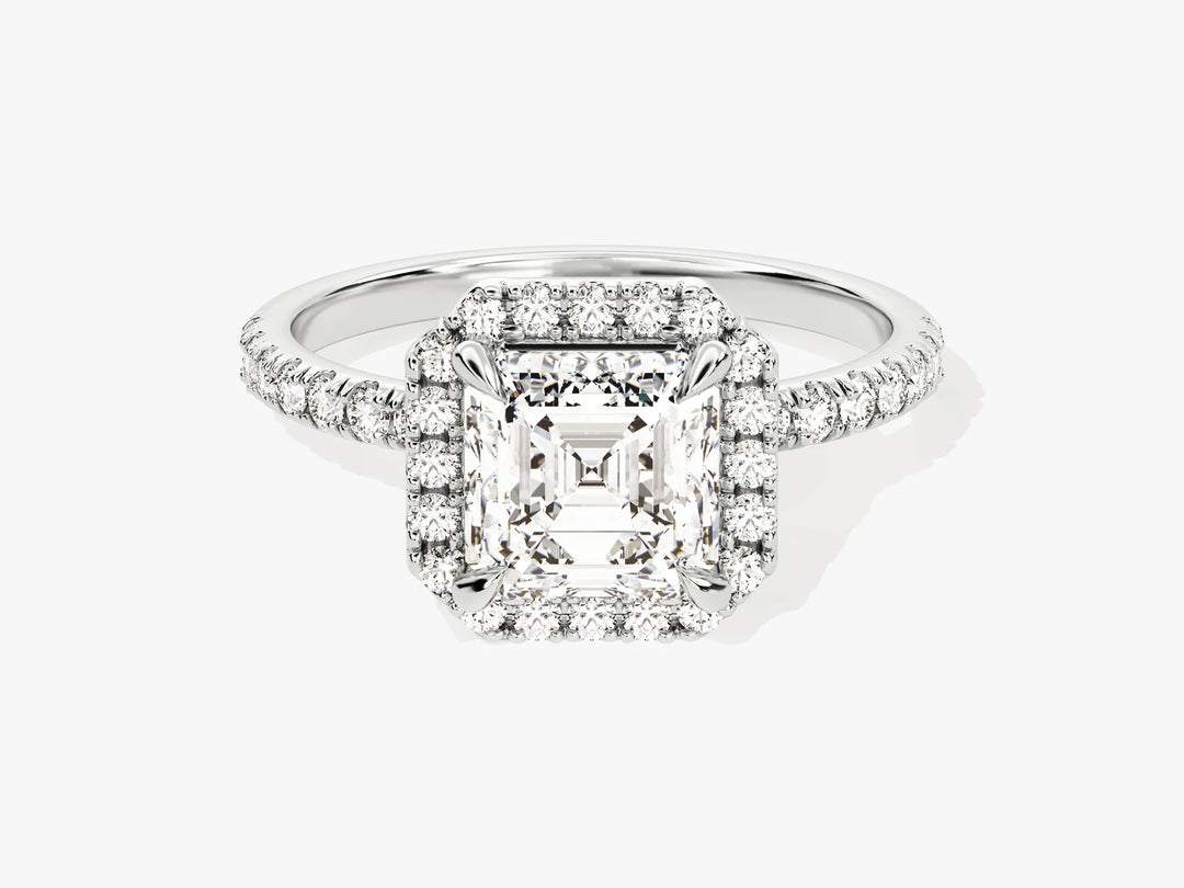 1.50CT Asscher Diamond Halo Pave Setting Moissanite Engagement Ring