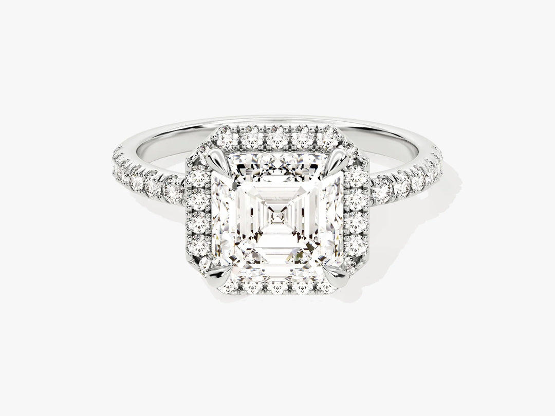 2.0CT Asscher Diamond Halo Pave Setting Moissanite Engagement Ring