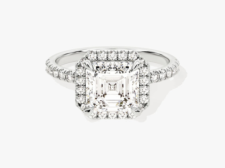 2.0CT Asscher Diamond Halo Pave Setting Moissanite Engagement Ring