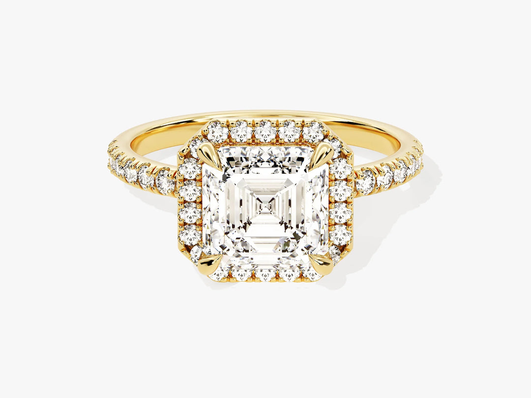 2.0CT Asscher Diamond Halo Pave Setting Moissanite Engagement Ring