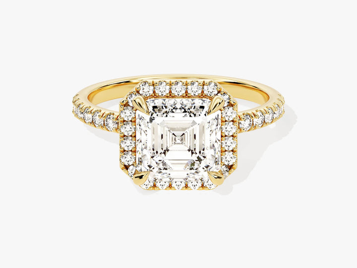2.0CT Asscher Diamond Halo Pave Setting Moissanite Engagement Ring
