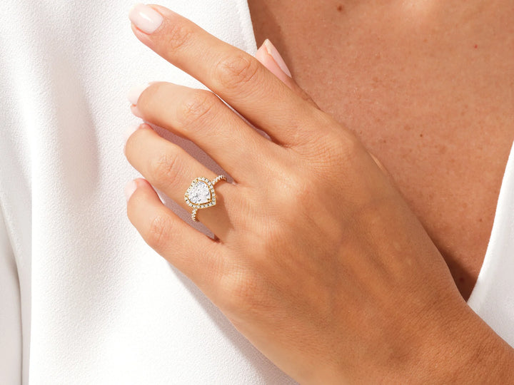 2.0CT Heart Diamond Halo Pave Setting Moissanite Engagement Ring