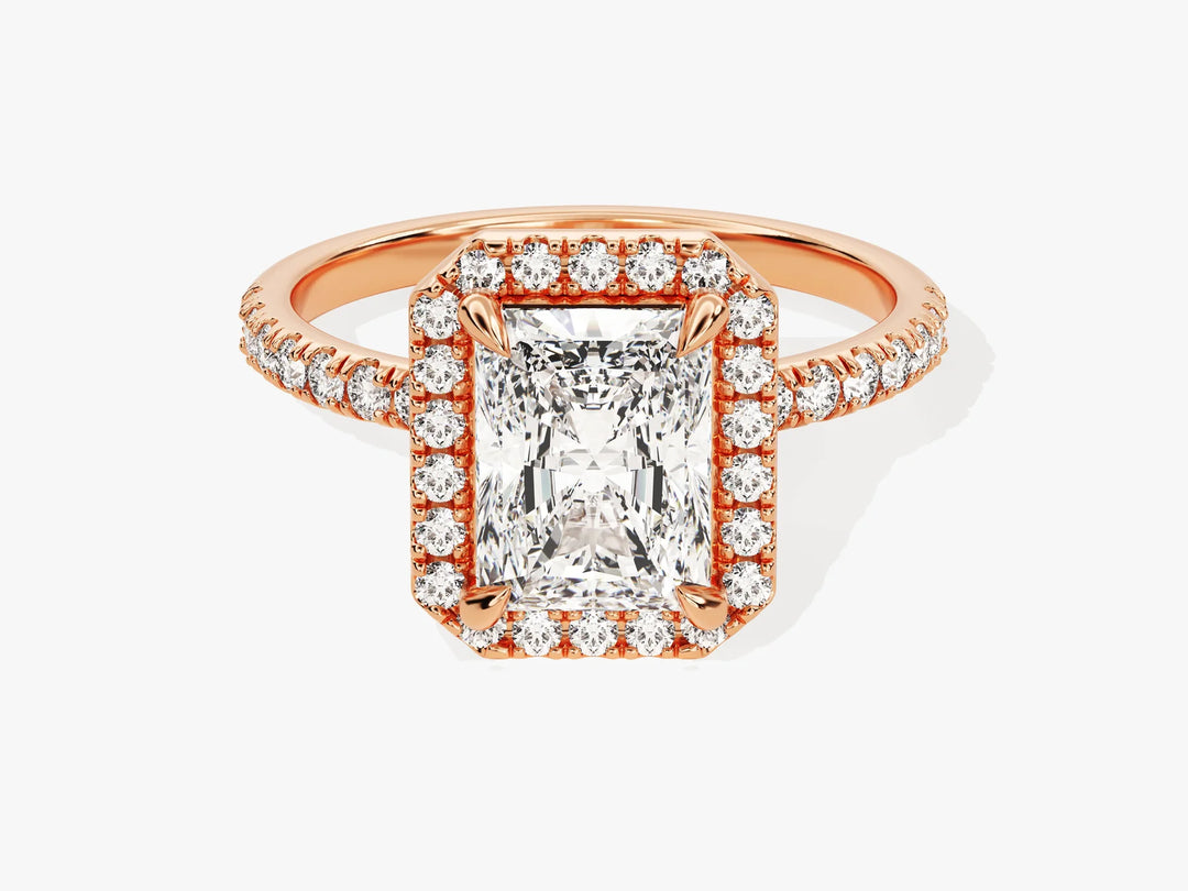 2.0CT Radiant Diamond Halo Pave Setting Moissanite Engagement Ring
