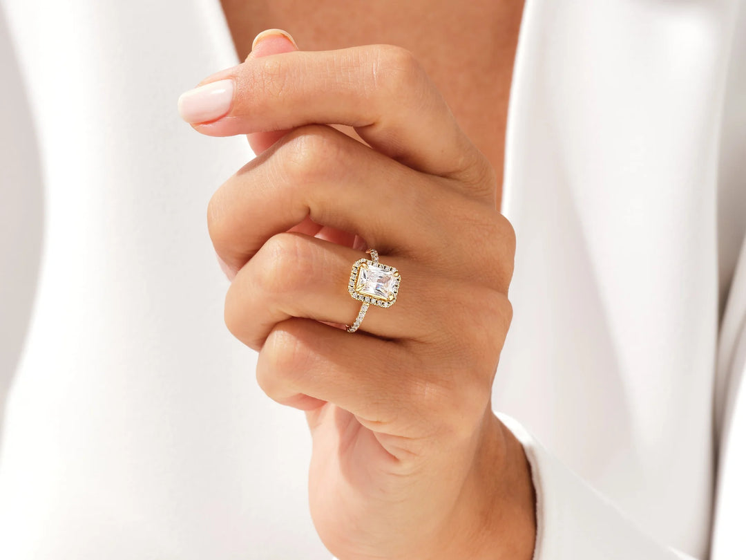 2.0CT Radiant Diamond Halo Pave Setting Moissanite Engagement Ring