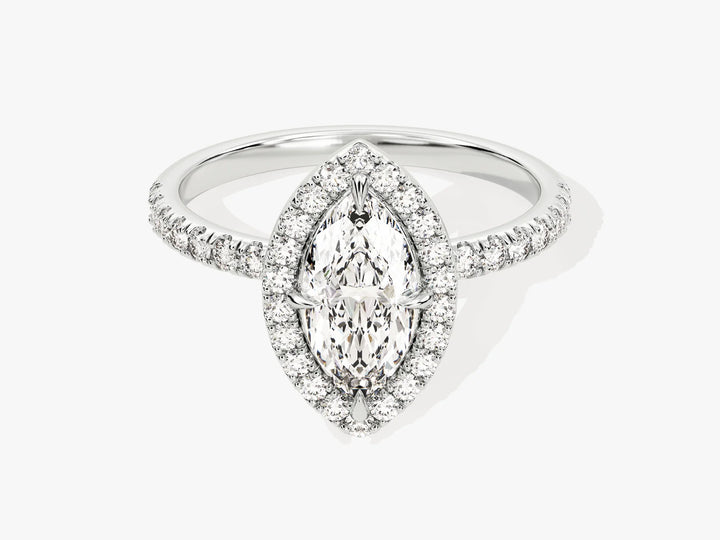1.0CT Marquise Diamond Halo Pave Setting Moissanite Engagement Ring