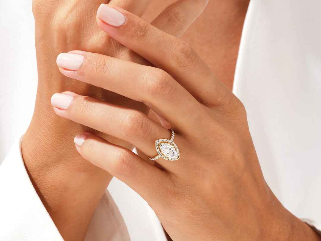 1.50CT Marquise Diamond Halo Pave Setting Moissanite Engagement Ring