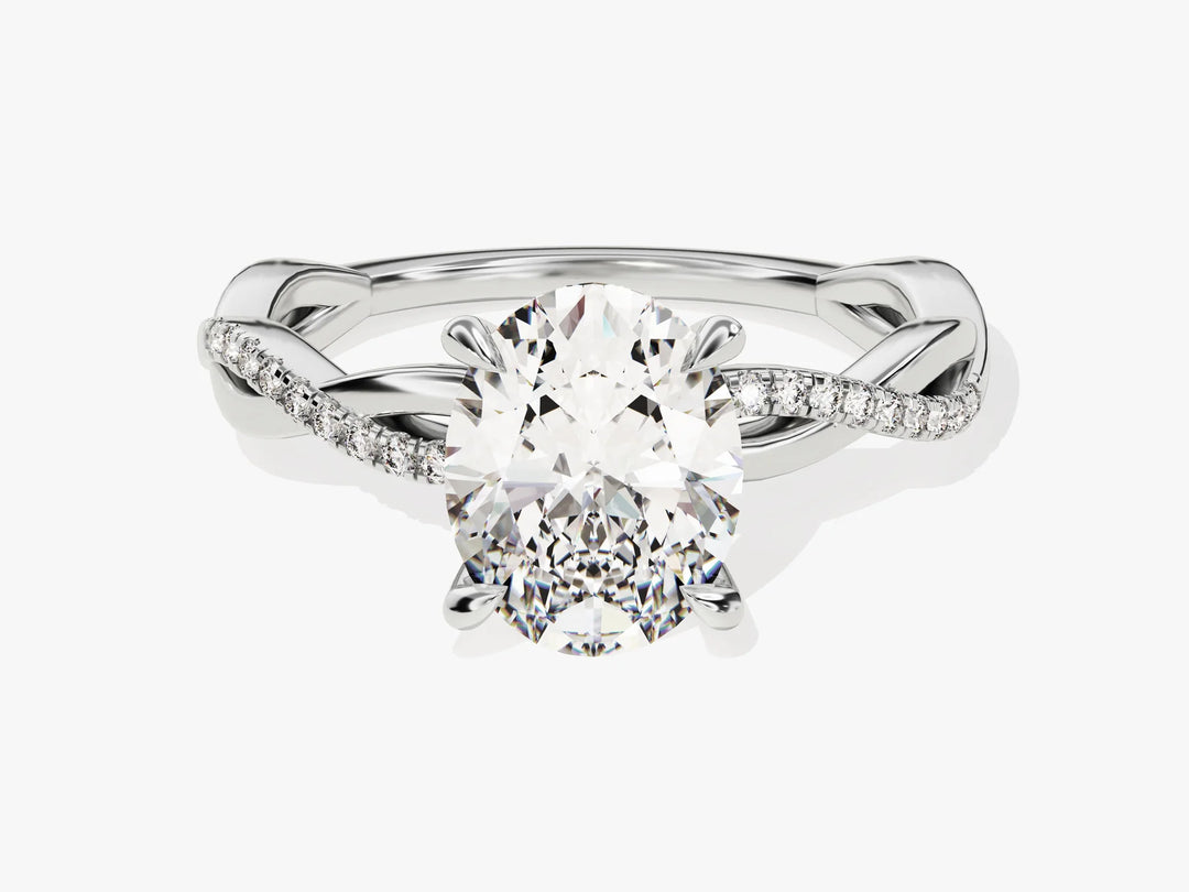 2.0CT Oval Diamond Twisted Pave Setting Moissanite Engagement Ring