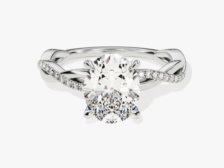 2.0CT Oval Diamond Twisted Pave Setting Moissanite Engagement Ring