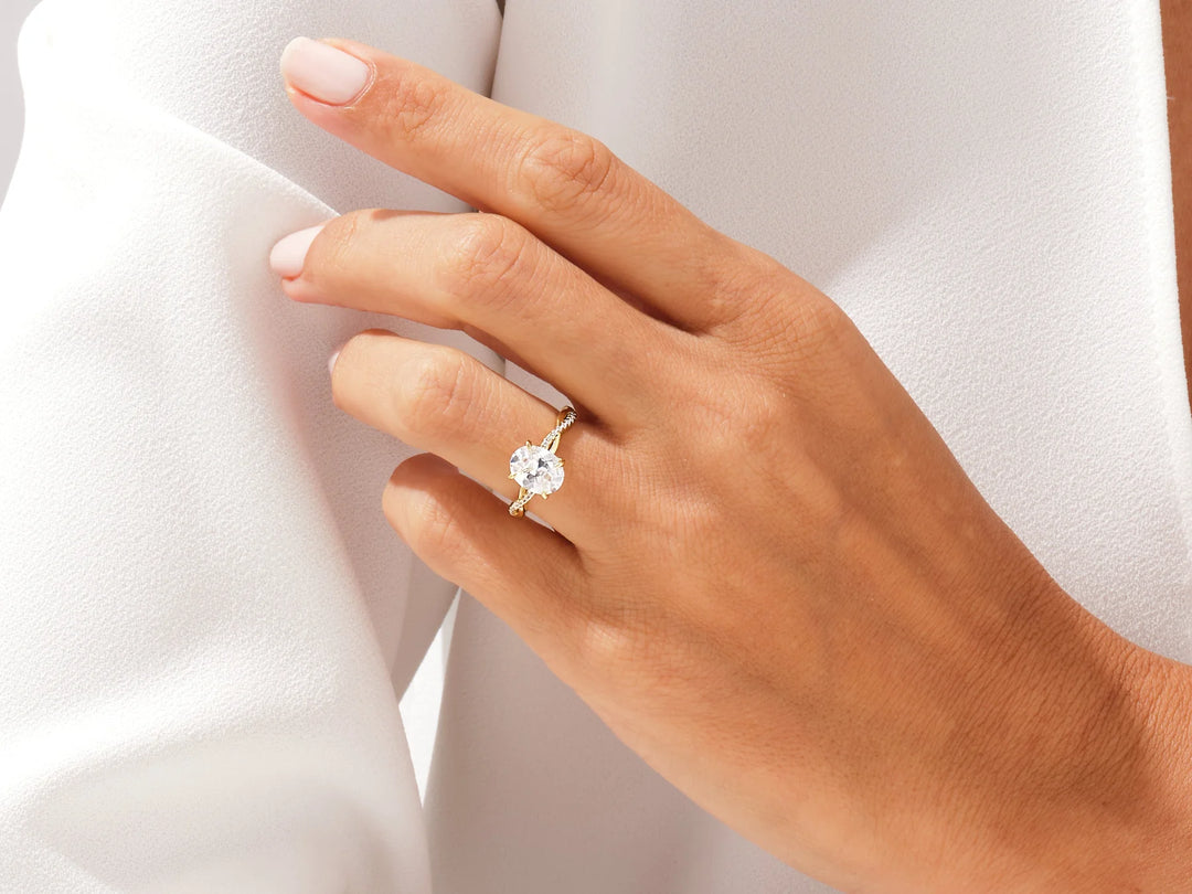 2.0CT Oval Diamond Twisted Pave Setting Moissanite Engagement Ring