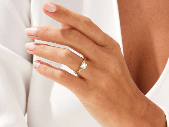 1.0CT Princess Diamond Twisted Pave Setting Moissanite Engagement Ring