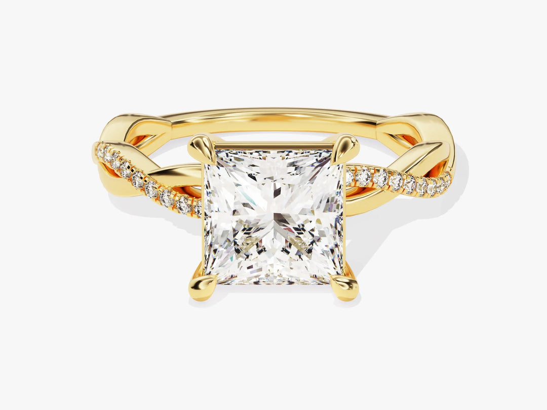 2.0CT Princess Diamond Twisted Pave Setting Moissanite Engagement Ring