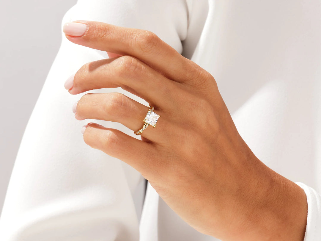 2.0CT Princess Diamond Twisted Pave Setting Moissanite Engagement Ring