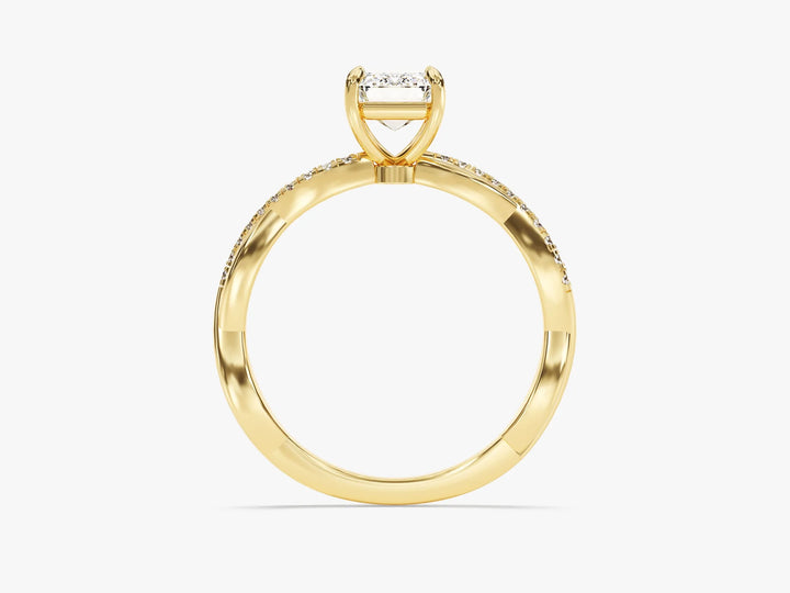 1.0CT Emerald Diamond Twisted Pave Setting Moissanite Engagement Ring