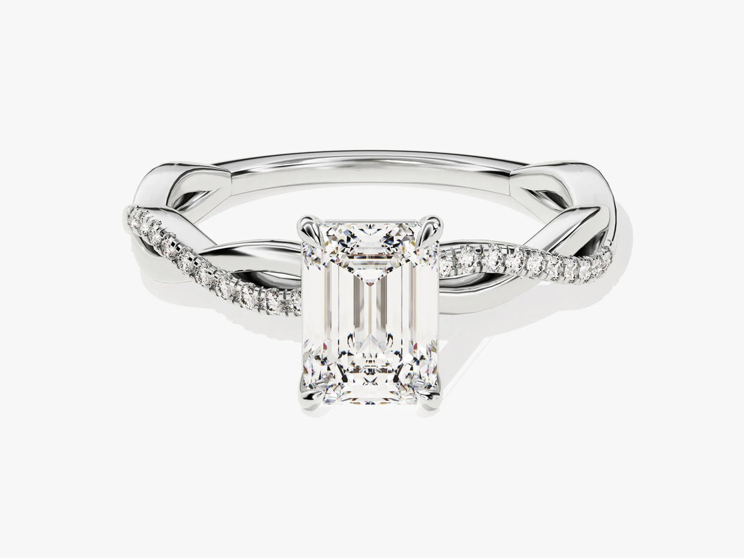 1.0CT Emerald Diamond Twisted Pave Setting Moissanite Engagement Ring
