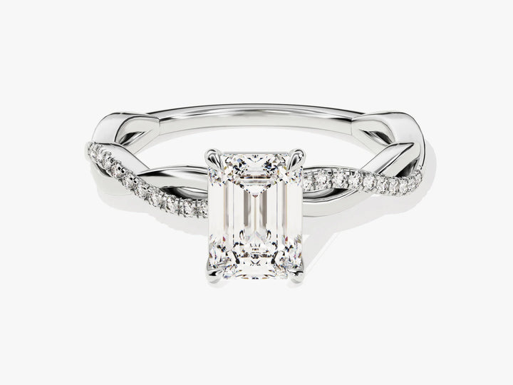 1.0CT Emerald Diamond Twisted Pave Setting Moissanite Engagement Ring