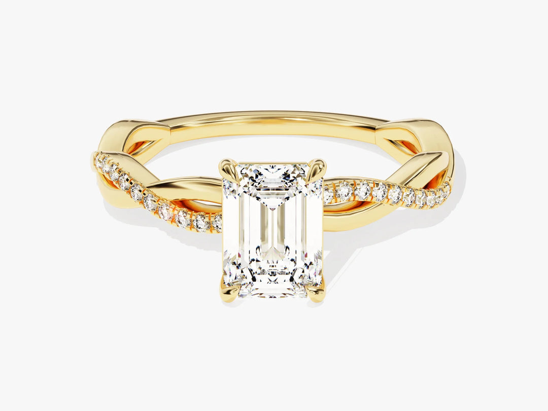 1.0CT Emerald Diamond Twisted Pave Setting Moissanite Engagement Ring
